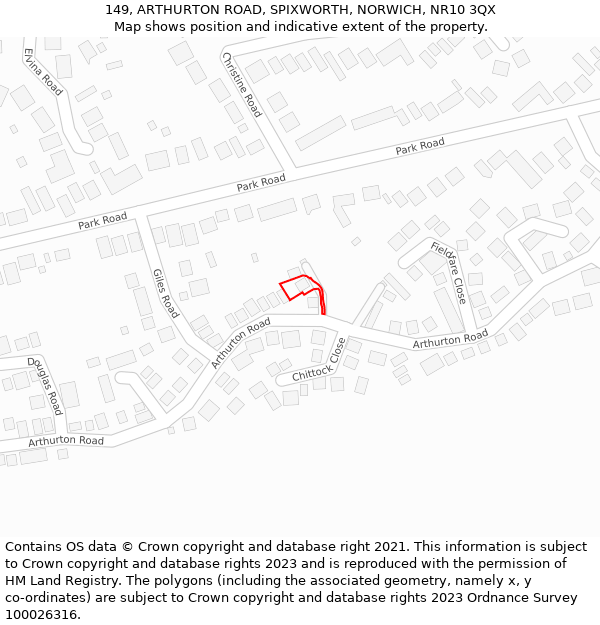 149, ARTHURTON ROAD, SPIXWORTH, NORWICH, NR10 3QX: Location map and indicative extent of plot