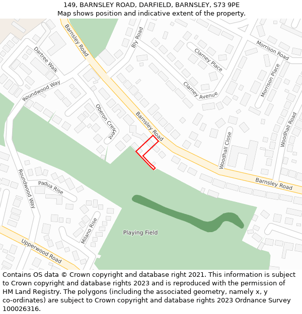 149, BARNSLEY ROAD, DARFIELD, BARNSLEY, S73 9PE: Location map and indicative extent of plot