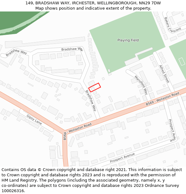 149, BRADSHAW WAY, IRCHESTER, WELLINGBOROUGH, NN29 7DW: Location map and indicative extent of plot