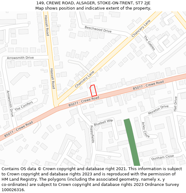 149, CREWE ROAD, ALSAGER, STOKE-ON-TRENT, ST7 2JE: Location map and indicative extent of plot