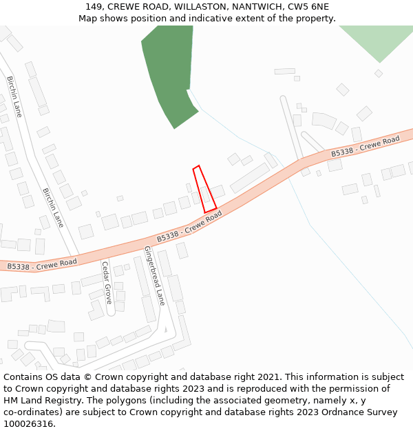 149, CREWE ROAD, WILLASTON, NANTWICH, CW5 6NE: Location map and indicative extent of plot