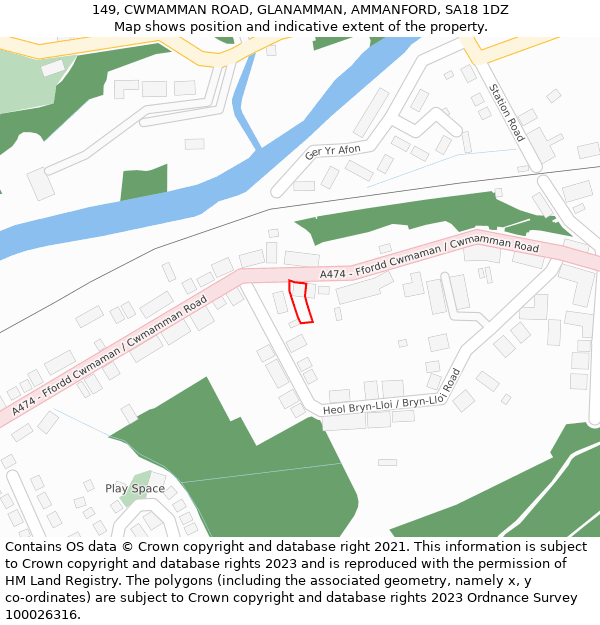 149, CWMAMMAN ROAD, GLANAMMAN, AMMANFORD, SA18 1DZ: Location map and indicative extent of plot