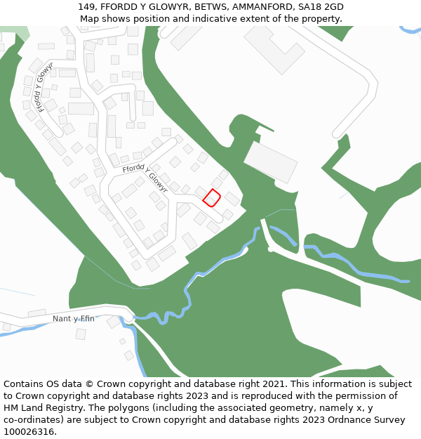 149, FFORDD Y GLOWYR, BETWS, AMMANFORD, SA18 2GD: Location map and indicative extent of plot