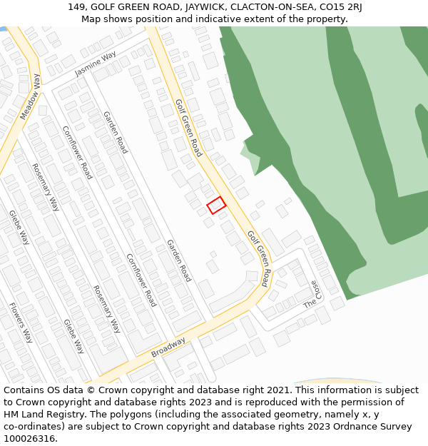 149, GOLF GREEN ROAD, JAYWICK, CLACTON-ON-SEA, CO15 2RJ: Location map and indicative extent of plot