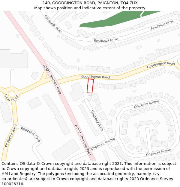149, GOODRINGTON ROAD, PAIGNTON, TQ4 7HX: Location map and indicative extent of plot