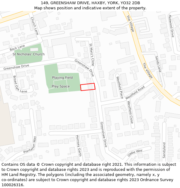 149, GREENSHAW DRIVE, HAXBY, YORK, YO32 2DB: Location map and indicative extent of plot