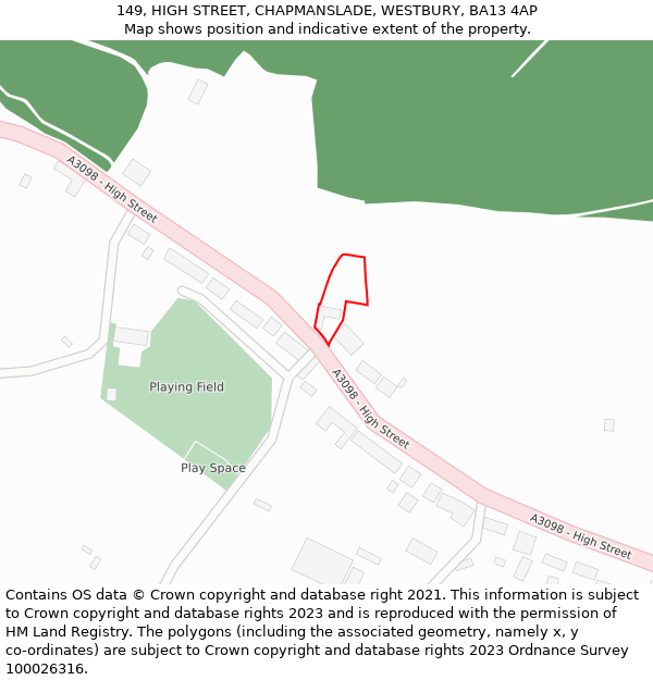 149, HIGH STREET, CHAPMANSLADE, WESTBURY, BA13 4AP: Location map and indicative extent of plot