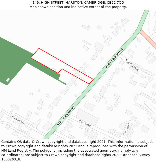 149, HIGH STREET, HARSTON, CAMBRIDGE, CB22 7QD: Location map and indicative extent of plot