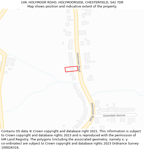 149, HOLYMOOR ROAD, HOLYMOORSIDE, CHESTERFIELD, S42 7DR: Location map and indicative extent of plot