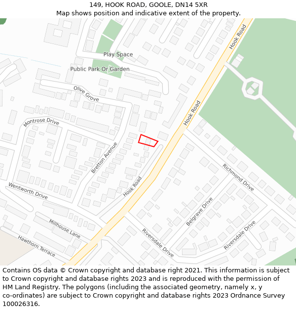 149, HOOK ROAD, GOOLE, DN14 5XR: Location map and indicative extent of plot