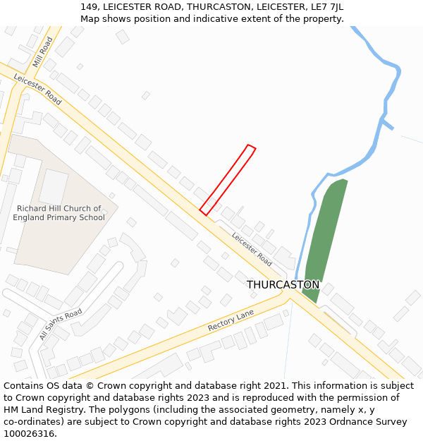 149, LEICESTER ROAD, THURCASTON, LEICESTER, LE7 7JL: Location map and indicative extent of plot