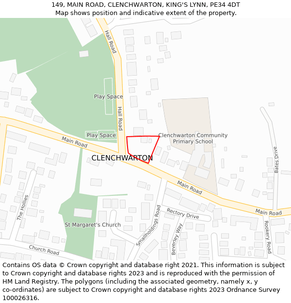 149, MAIN ROAD, CLENCHWARTON, KING'S LYNN, PE34 4DT: Location map and indicative extent of plot
