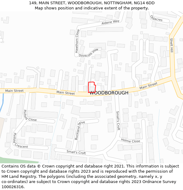 149, MAIN STREET, WOODBOROUGH, NOTTINGHAM, NG14 6DD: Location map and indicative extent of plot