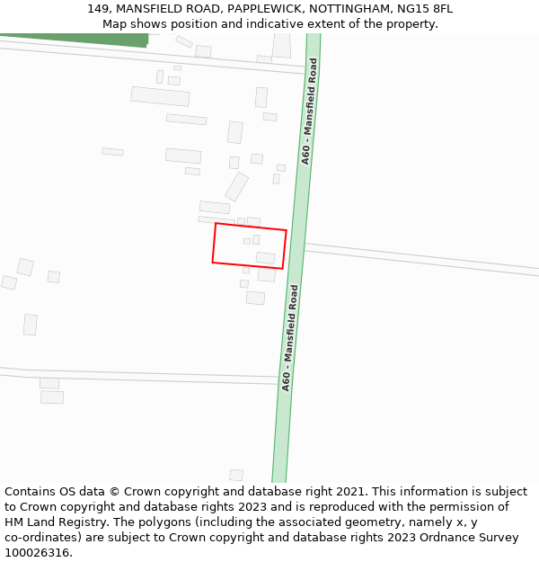 149, MANSFIELD ROAD, PAPPLEWICK, NOTTINGHAM, NG15 8FL: Location map and indicative extent of plot