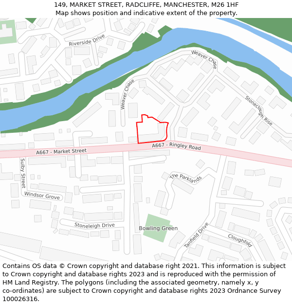 149, MARKET STREET, RADCLIFFE, MANCHESTER, M26 1HF: Location map and indicative extent of plot