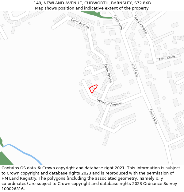 149, NEWLAND AVENUE, CUDWORTH, BARNSLEY, S72 8XB: Location map and indicative extent of plot