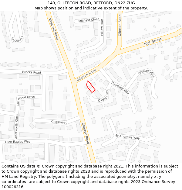 149, OLLERTON ROAD, RETFORD, DN22 7UG: Location map and indicative extent of plot
