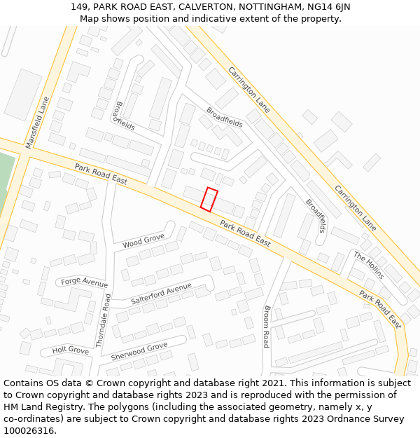 149, PARK ROAD EAST, CALVERTON, NOTTINGHAM, NG14 6JN: Location map and indicative extent of plot
