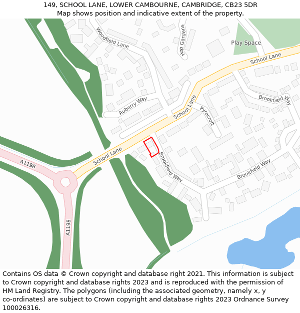 149, SCHOOL LANE, LOWER CAMBOURNE, CAMBRIDGE, CB23 5DR: Location map and indicative extent of plot