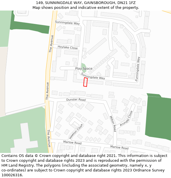 149, SUNNINGDALE WAY, GAINSBOROUGH, DN21 1FZ: Location map and indicative extent of plot