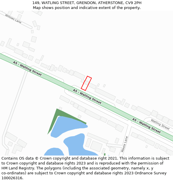 149, WATLING STREET, GRENDON, ATHERSTONE, CV9 2PH: Location map and indicative extent of plot