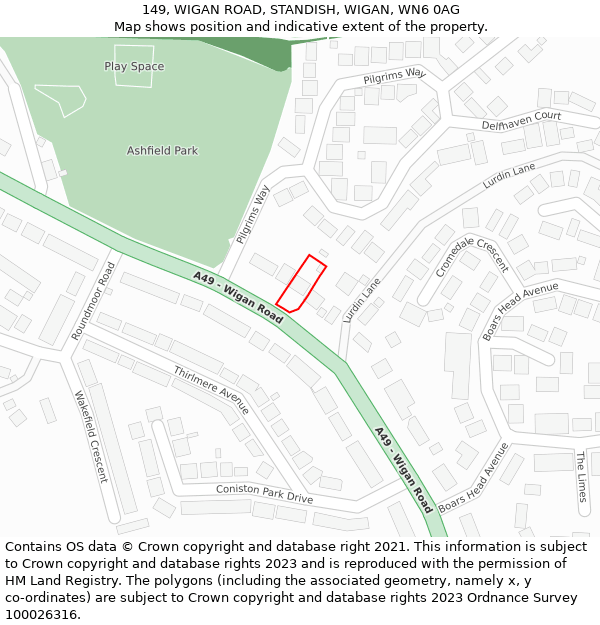 149, WIGAN ROAD, STANDISH, WIGAN, WN6 0AG: Location map and indicative extent of plot