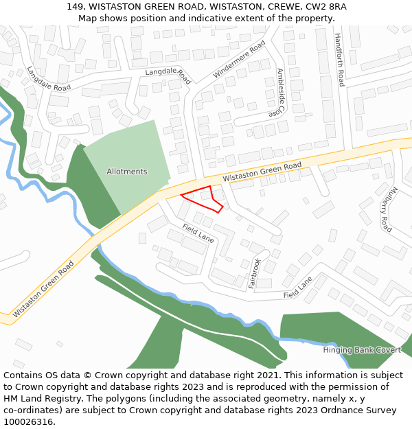 149, WISTASTON GREEN ROAD, WISTASTON, CREWE, CW2 8RA: Location map and indicative extent of plot