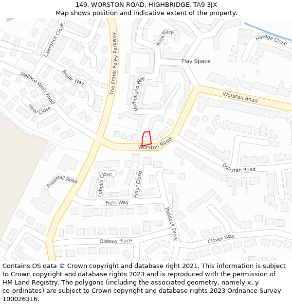 149, WORSTON ROAD, HIGHBRIDGE, TA9 3JX: Location map and indicative extent of plot