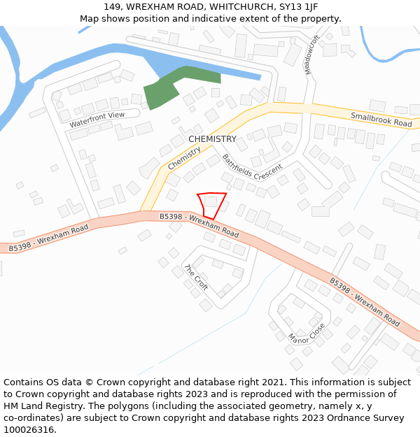 149, WREXHAM ROAD, WHITCHURCH, SY13 1JF: Location map and indicative extent of plot