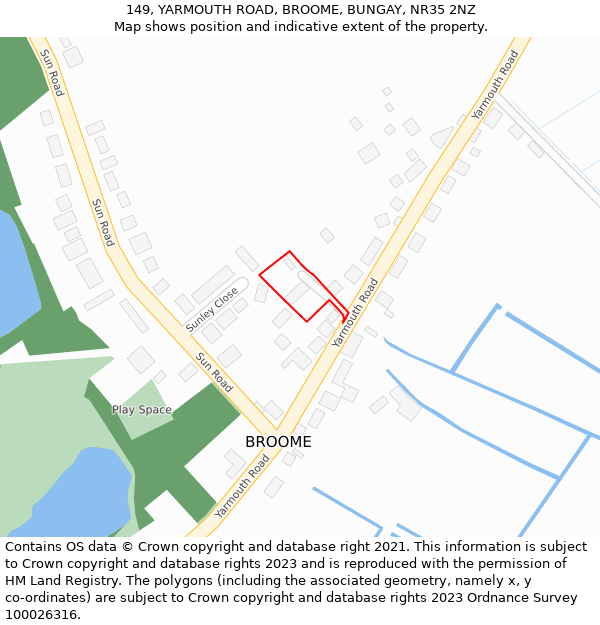 149, YARMOUTH ROAD, BROOME, BUNGAY, NR35 2NZ: Location map and indicative extent of plot