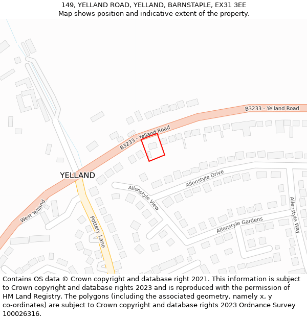 149, YELLAND ROAD, YELLAND, BARNSTAPLE, EX31 3EE: Location map and indicative extent of plot