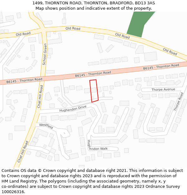 1499, THORNTON ROAD, THORNTON, BRADFORD, BD13 3AS: Location map and indicative extent of plot