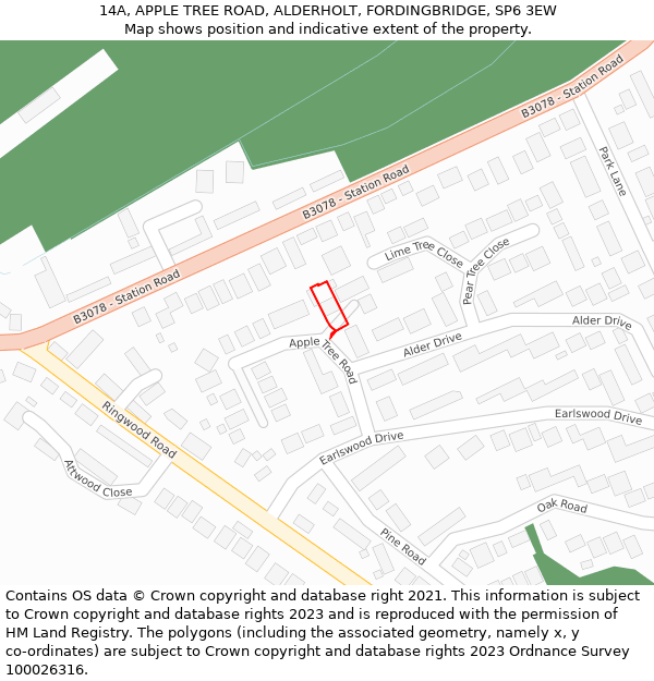 14A, APPLE TREE ROAD, ALDERHOLT, FORDINGBRIDGE, SP6 3EW: Location map and indicative extent of plot