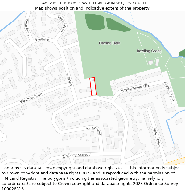 14A, ARCHER ROAD, WALTHAM, GRIMSBY, DN37 0EH: Location map and indicative extent of plot