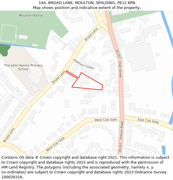 14A, BROAD LANE, MOULTON, SPALDING, PE12 6PN: Location map and indicative extent of plot