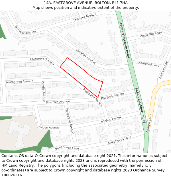 14A, EASTGROVE AVENUE, BOLTON, BL1 7HA: Location map and indicative extent of plot