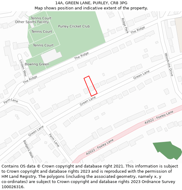 14A, GREEN LANE, PURLEY, CR8 3PG: Location map and indicative extent of plot
