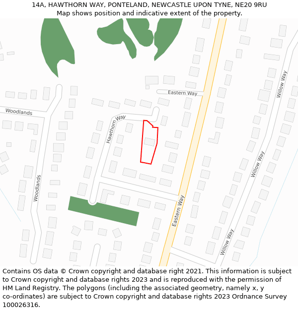 14A, HAWTHORN WAY, PONTELAND, NEWCASTLE UPON TYNE, NE20 9RU: Location map and indicative extent of plot