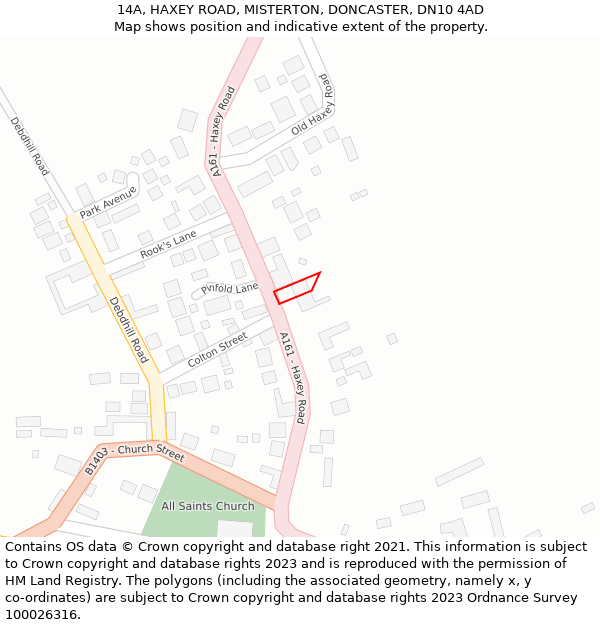 14A, HAXEY ROAD, MISTERTON, DONCASTER, DN10 4AD: Location map and indicative extent of plot