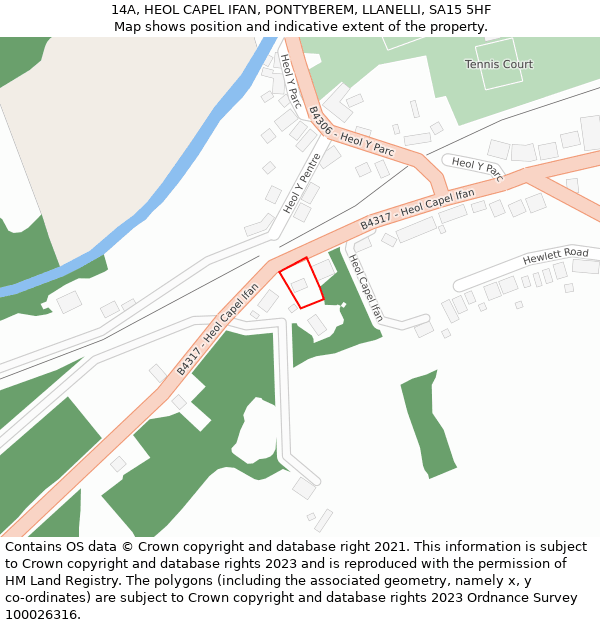 14A, HEOL CAPEL IFAN, PONTYBEREM, LLANELLI, SA15 5HF: Location map and indicative extent of plot