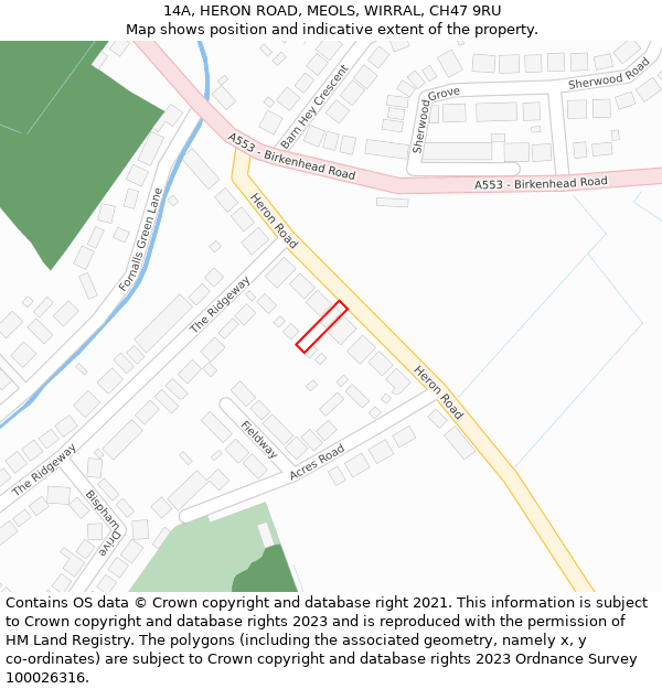 14A, HERON ROAD, MEOLS, WIRRAL, CH47 9RU: Location map and indicative extent of plot