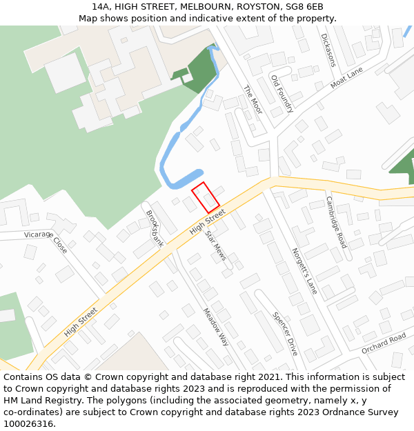 14A, HIGH STREET, MELBOURN, ROYSTON, SG8 6EB: Location map and indicative extent of plot