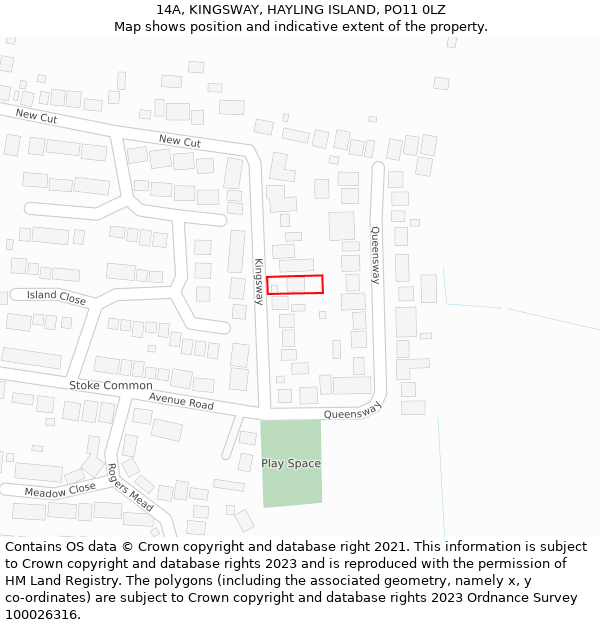 14A, KINGSWAY, HAYLING ISLAND, PO11 0LZ: Location map and indicative extent of plot