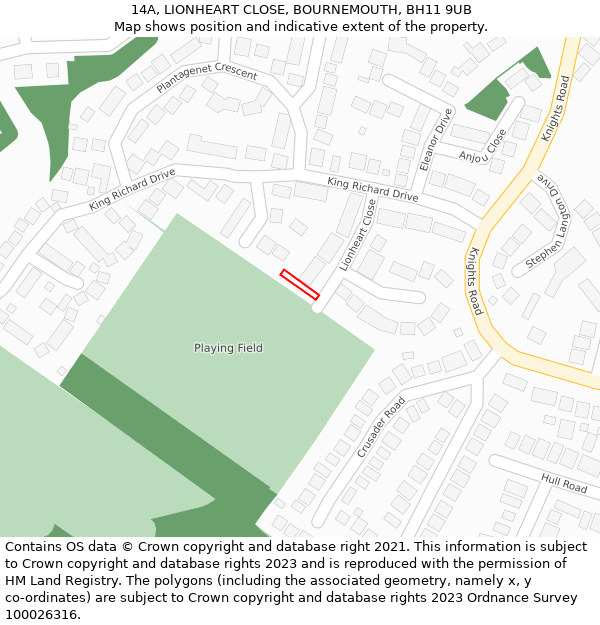 14A, LIONHEART CLOSE, BOURNEMOUTH, BH11 9UB: Location map and indicative extent of plot