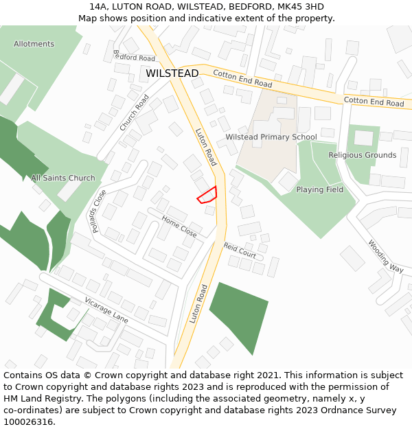 14A, LUTON ROAD, WILSTEAD, BEDFORD, MK45 3HD: Location map and indicative extent of plot