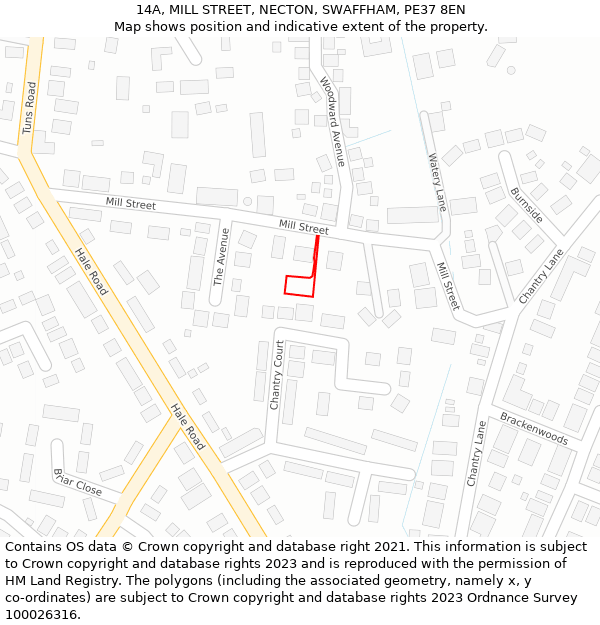 14A, MILL STREET, NECTON, SWAFFHAM, PE37 8EN: Location map and indicative extent of plot