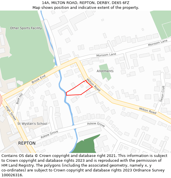 14A, MILTON ROAD, REPTON, DERBY, DE65 6FZ: Location map and indicative extent of plot