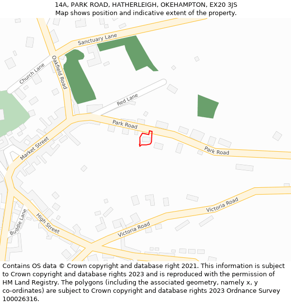 14A, PARK ROAD, HATHERLEIGH, OKEHAMPTON, EX20 3JS: Location map and indicative extent of plot