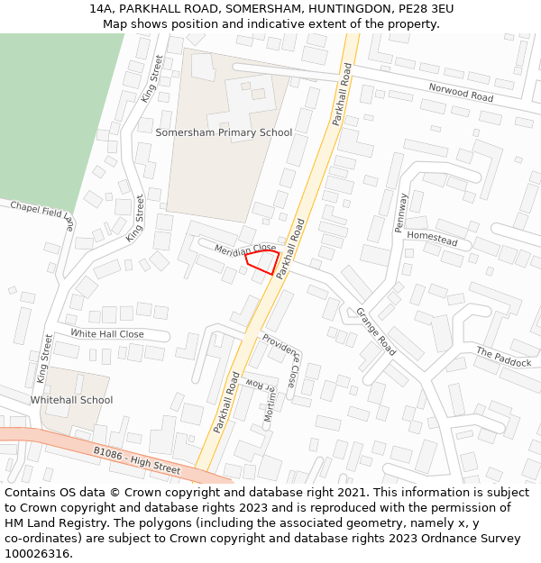 14A, PARKHALL ROAD, SOMERSHAM, HUNTINGDON, PE28 3EU: Location map and indicative extent of plot