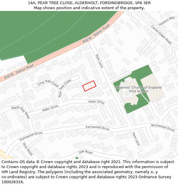 14A, PEAR TREE CLOSE, ALDERHOLT, FORDINGBRIDGE, SP6 3ER: Location map and indicative extent of plot